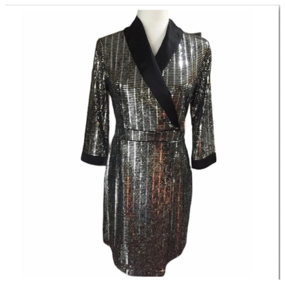 INC Inter Concept Metallic Silver Meshlike Mini Cocktail Dress Medium BNWT
